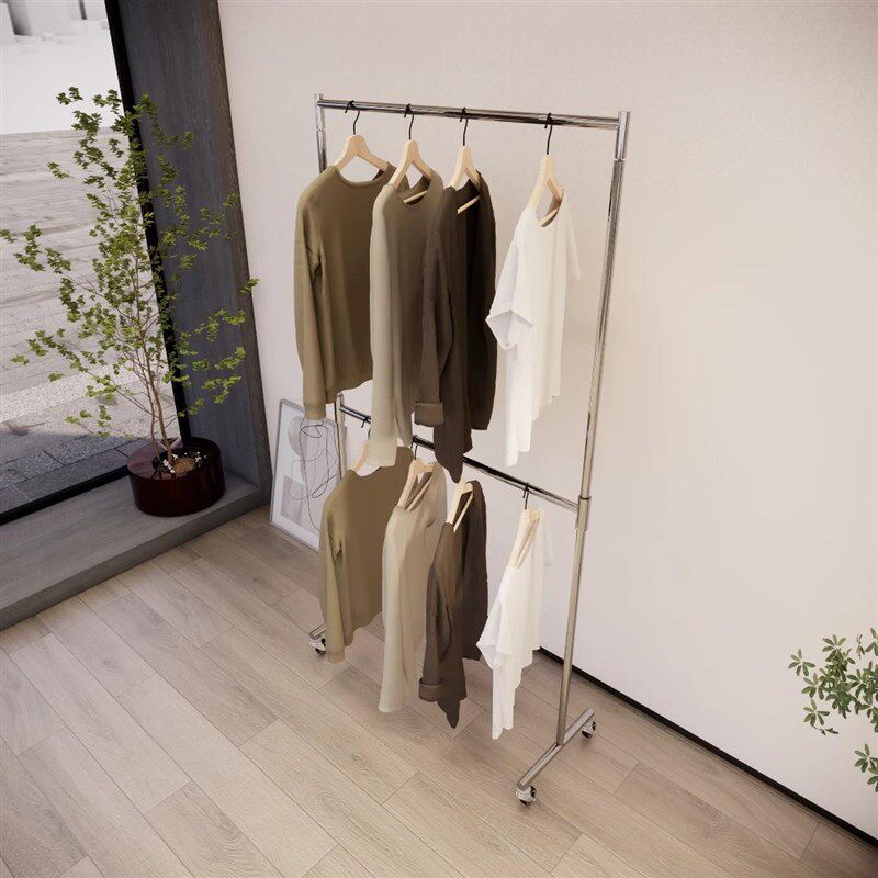 服装店不锈钢展示架多层衣架收纳架落地带轮子可移动裤架收纳神器