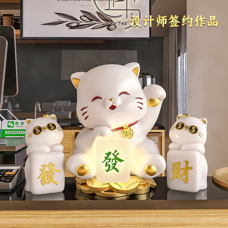 招财猫小夜灯玄关发财小摆件办公室台灯多功能客厅卧室床头氛围灯