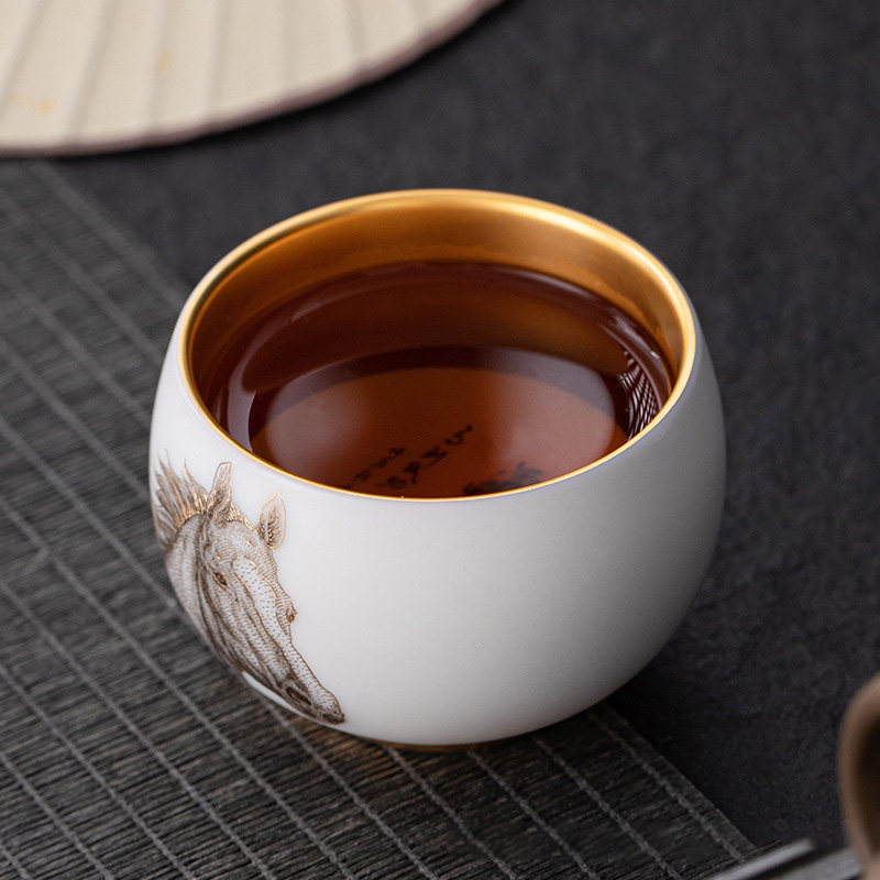 十二生肖宋瑜手作鎏金茶杯主人杯单杯鎏金茶杯主人杯单杯礼盒装男