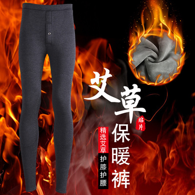 艾草男士保暖裤加绒加厚一体绒内裤紧身绒裤高腰冬秋裤打底裤棉裤