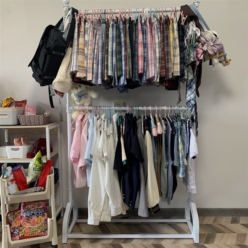 双层铁艺服装展示架 JK制服格裙挂衣架福建省制