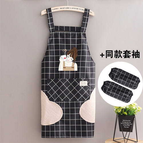 可擦手背带式家用防水围裙厨房做饭防油可爱时尚女无袖工作服定制