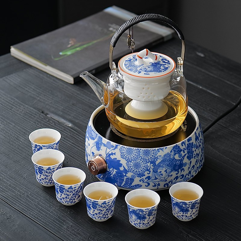 青花煮茶器电陶炉烧水陶瓷炉子大功率家用花茶煮炉玻璃烧水壶围炉