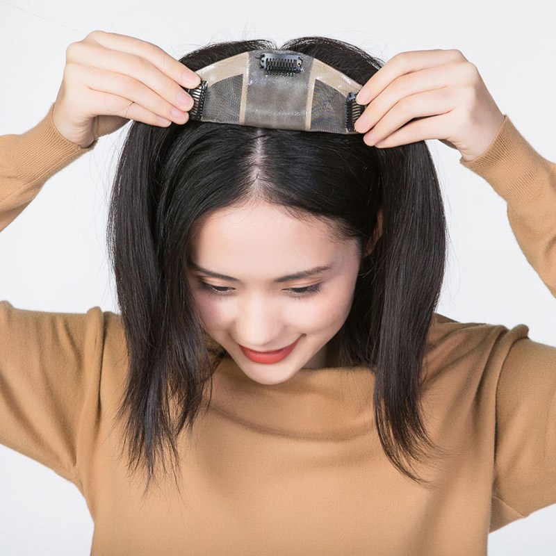 真发假发女士中长发补发片直发头顶短发刘海逼真无痕生物皮遮白发