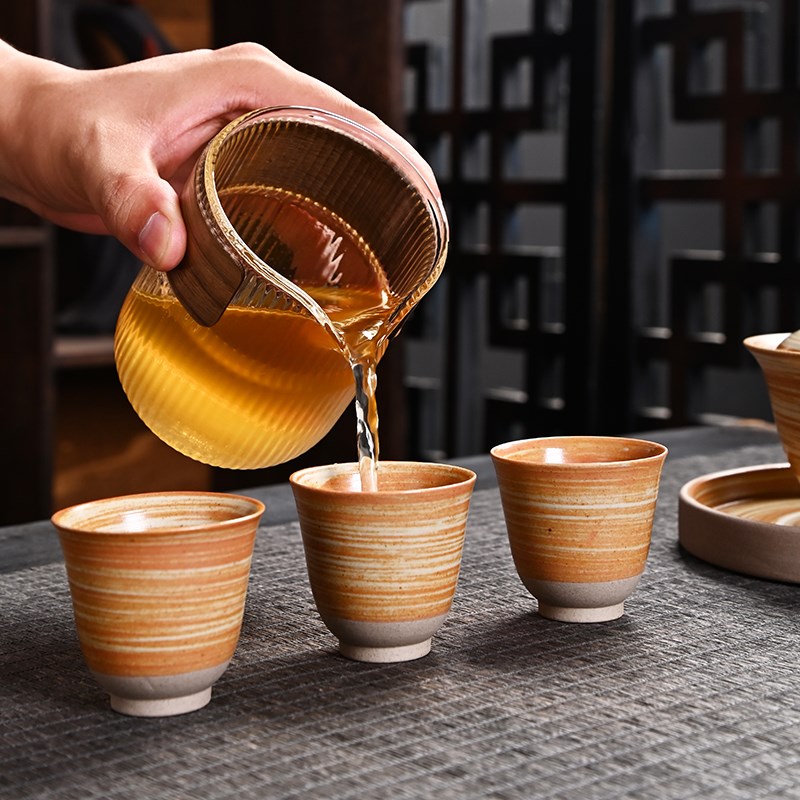 粗陶家用陶瓷功夫茶具套装2023新款日式简约盖碗复古茶壶茶杯茶洗