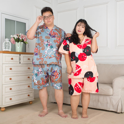加肥加大纯绵汗蒸服浴服男女士胖妹款特大号码200斤女家居服睡衣
