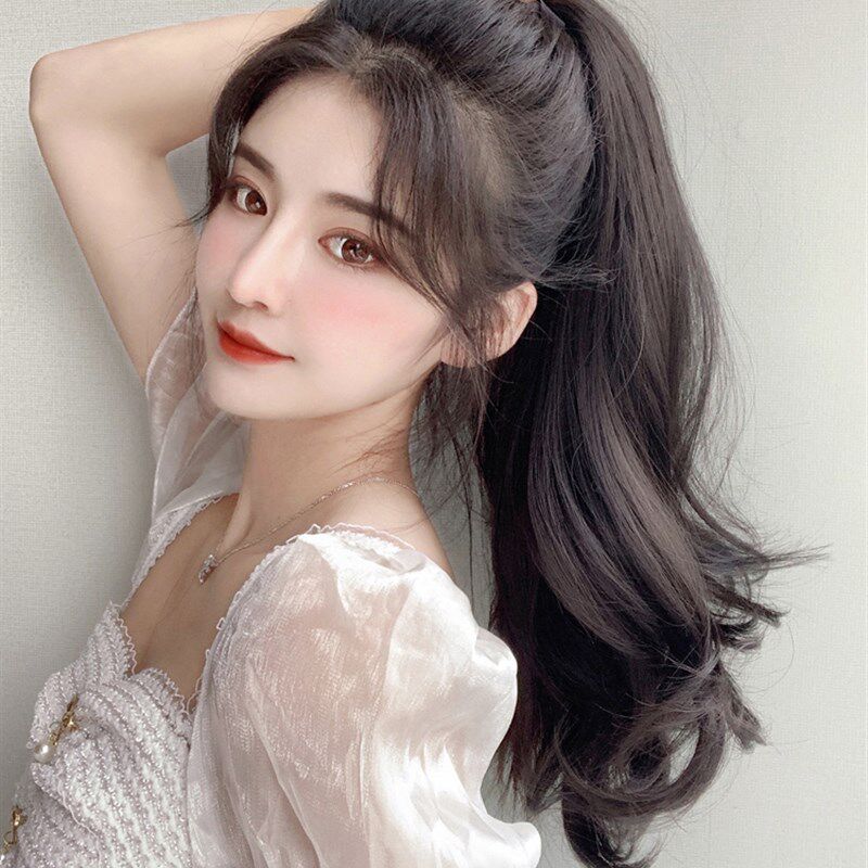真发马尾绑带式卷发假马尾假发女夏55长网红可扎高马尾假辫子微卷