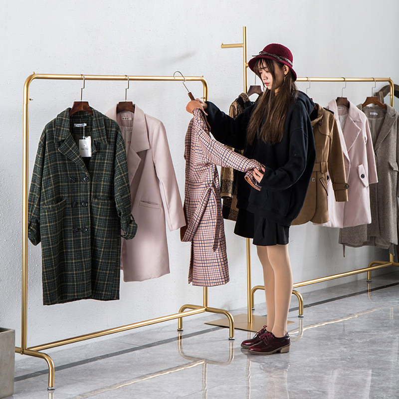 铁艺服装店展示架落地式组合男女童装店挂衣架货架衣服架子金色