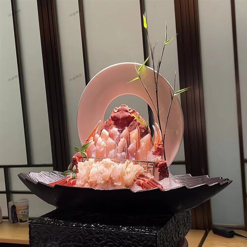 高颜值陶瓷刺身火锅拼盘海鲜姿造大碗帝皇蟹三纹鱼意境菜干冰餐具