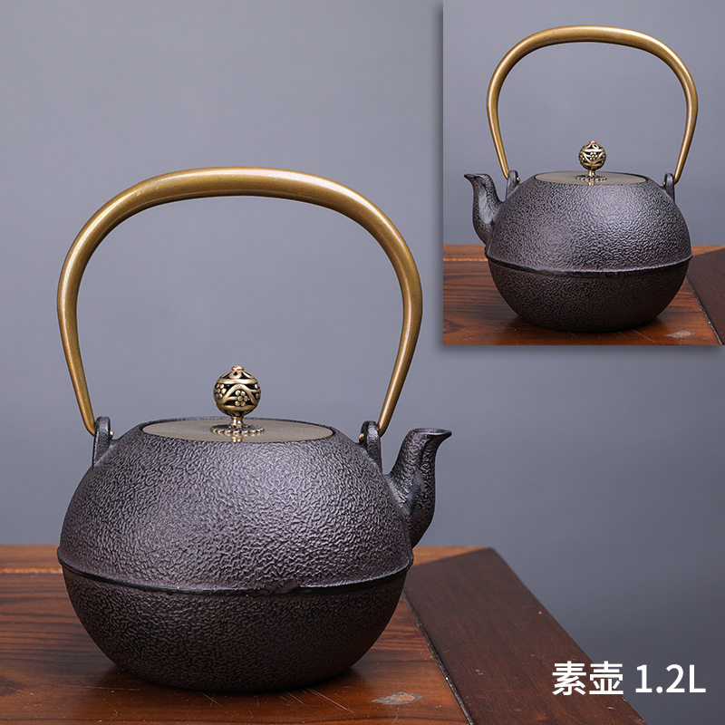 铸铁壶铜盖铜把生铁茶壶复古中式摆件壶样板房烧水壶家用日式铁瓶