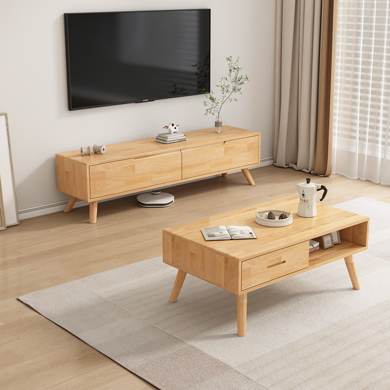 新中式实木电视柜茶几组合全实木储物地包安装柜小户型影视柜矮柜