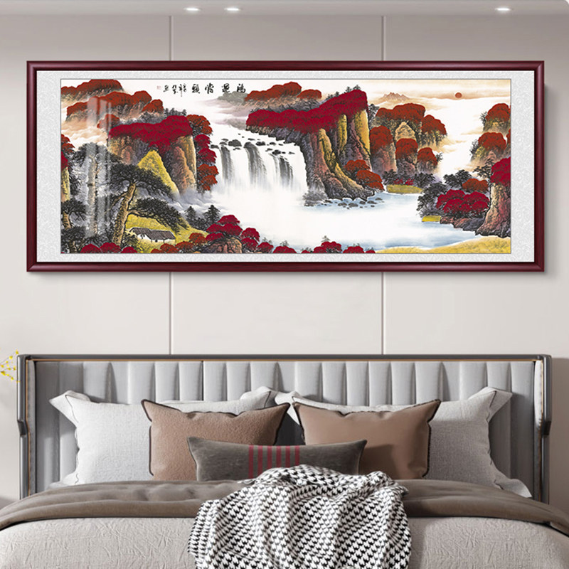 纯手绘牡丹国画鸿运当头山水画客厅装饰画办公室大气挂画横幅壁画