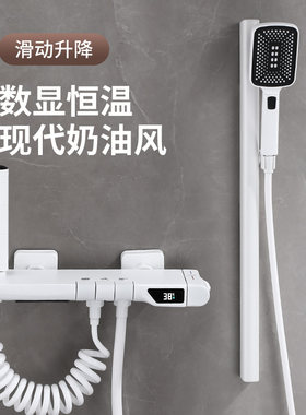 恒温数显淋浴混水阀冷热水龙头白色浴缸简易花洒套装浴室洗澡喷头