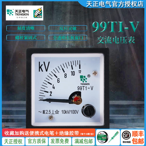 TENGEN天正电气 99T1-V电压表指针式交流电压表450V 12KV 48*48mm