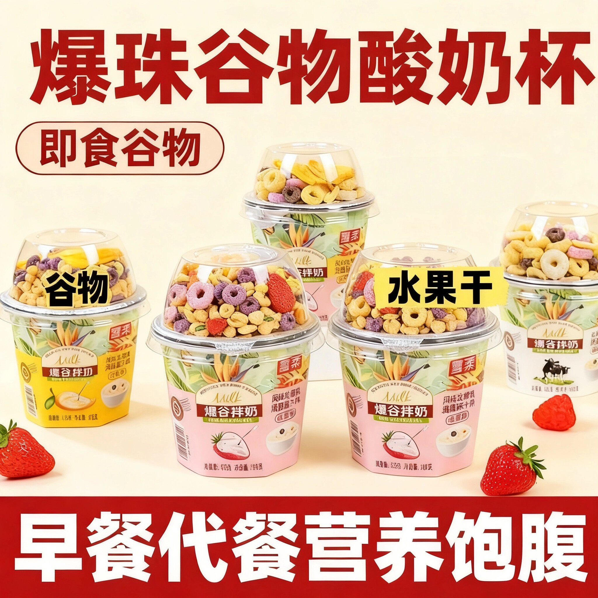 搅拌酸奶谷物酸奶杯拌坚果牛奶整箱冻干草莓菠萝蜜网红营养代餐杯