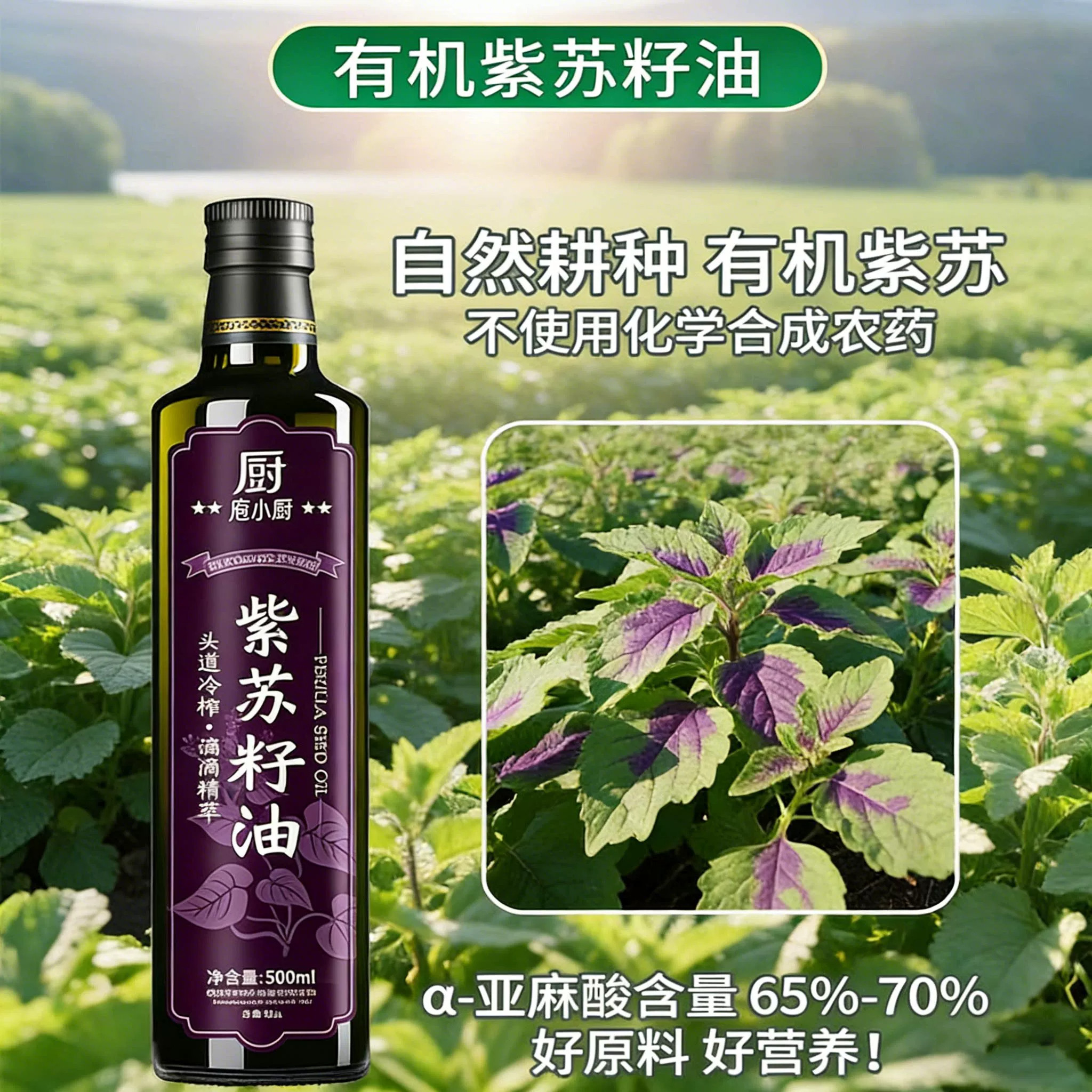 紫苏籽油500ml低温一级冷榨纯苏子油食用油口服热炒