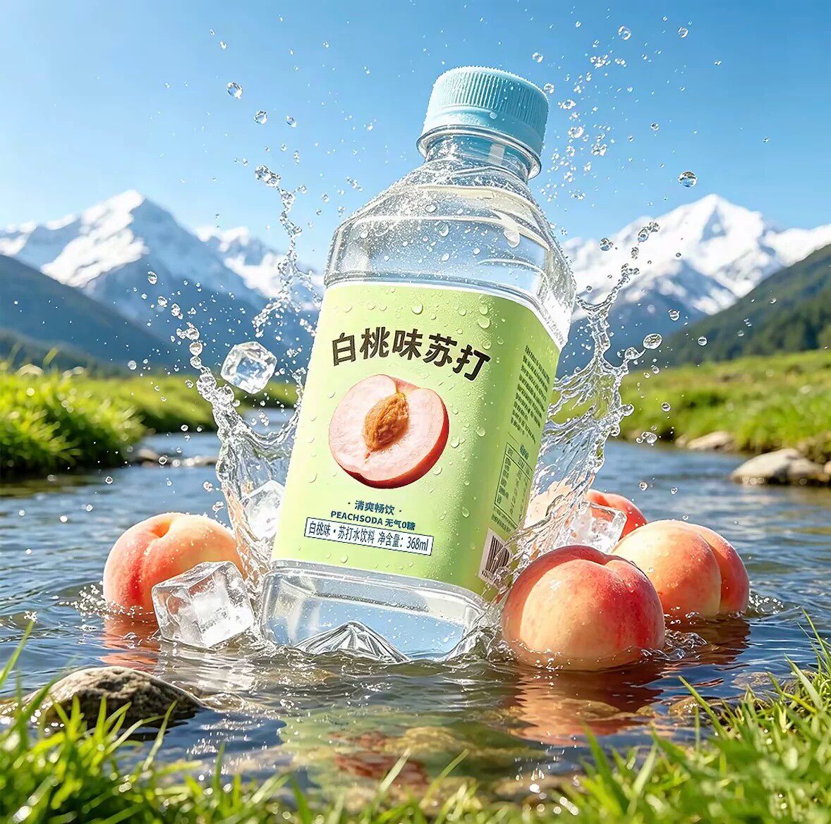 蜜桃味苏打水整箱饮品368ml*12瓶装苏打水弱碱性无汽苏打水水蜜桃