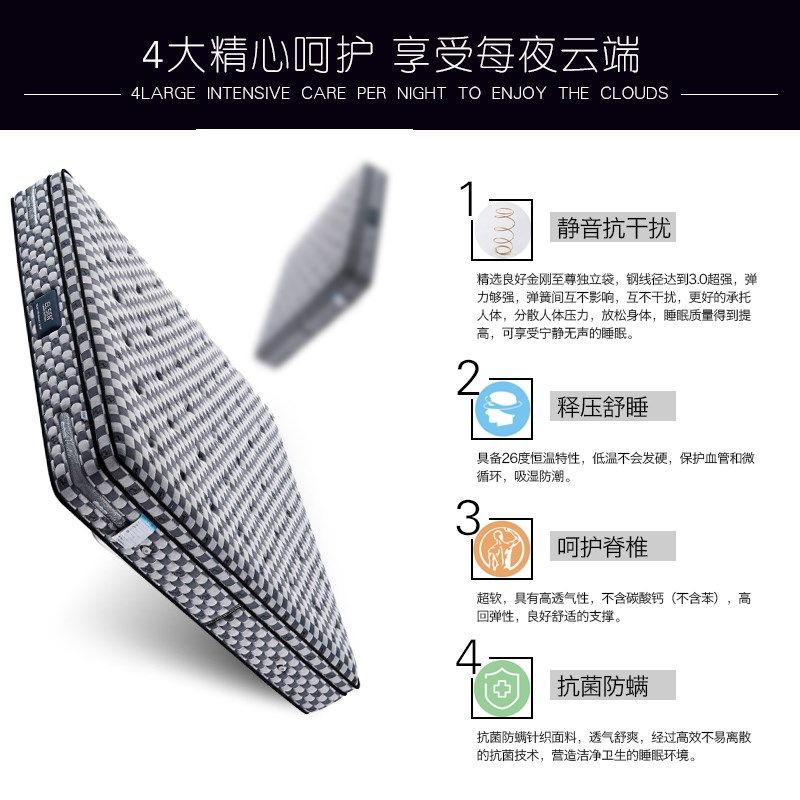美式海绵床垫 静音独立弹簧1.8米软硬家用高级豪华加厚透气床垫