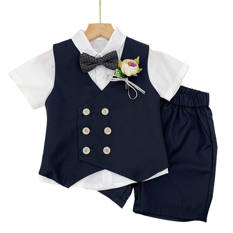 儿童西装套装男童夏季周岁礼服男孩宝宝生日小西装马甲花童演出服
