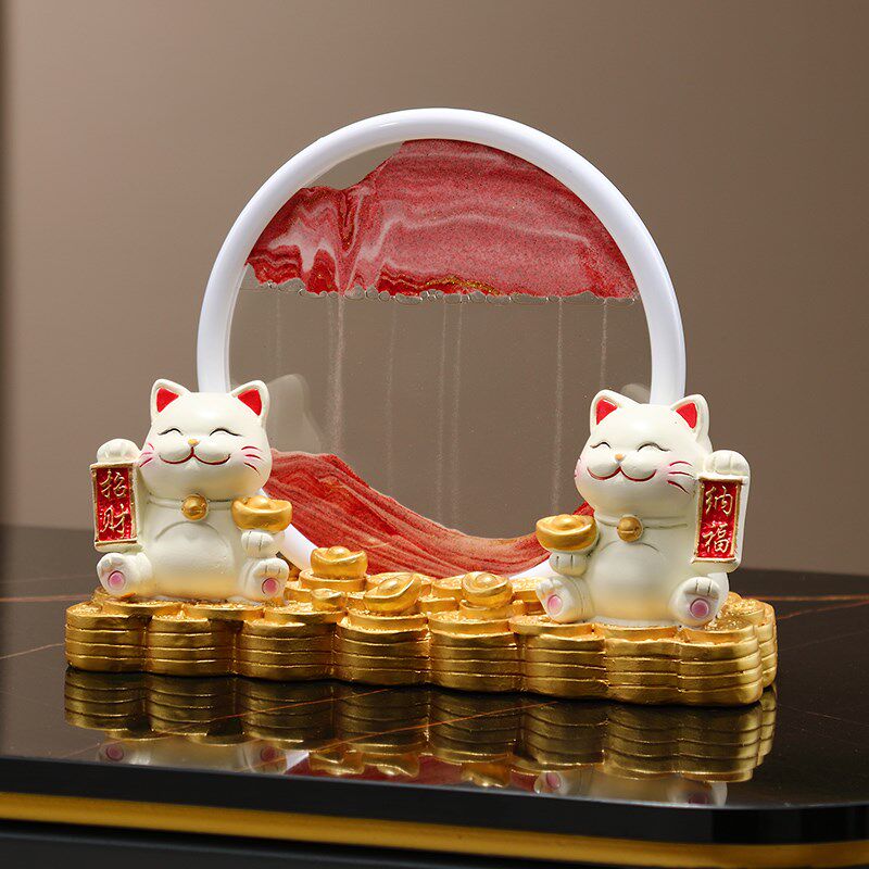 招财猫摆件流沙画客厅酒柜装饰品玄关电视柜新房乔迁开业礼物送礼