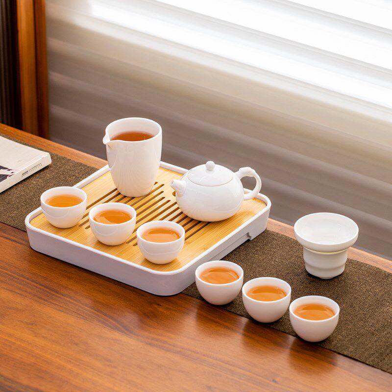 一品仟堂旅行茶具套装便携式收纳包简约中式羊脂玉瓷旅行茶具套装