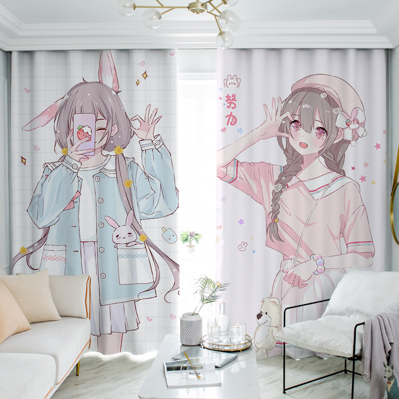 全遮光窗帘甜美少女2021新款遮阳加厚卧室窗户遮挡帘隔热防晒成品