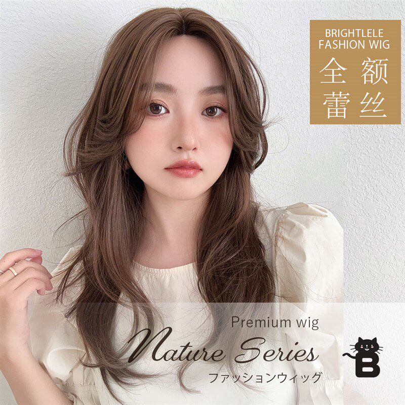 前额全蕾丝八字刘海假发 韩式氛围感温柔大卷蓬松自然分中假发女
