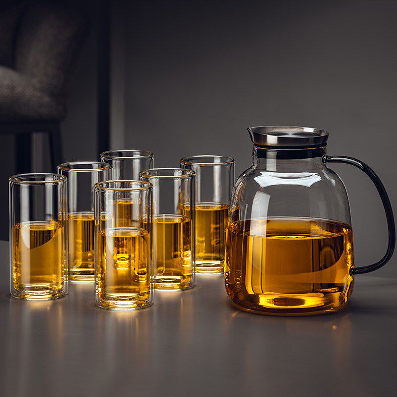 高档耐热玻璃杯套装家用双层隔热泡绿茶杯冷水壶客厅待客喝水杯子
