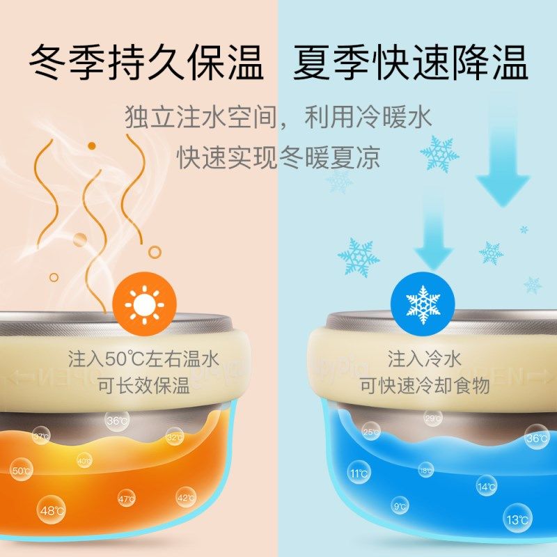 小猪努比不锈钢注水保温碗儿童餐具套装宝宝辅食婴儿专用恒温饭碗