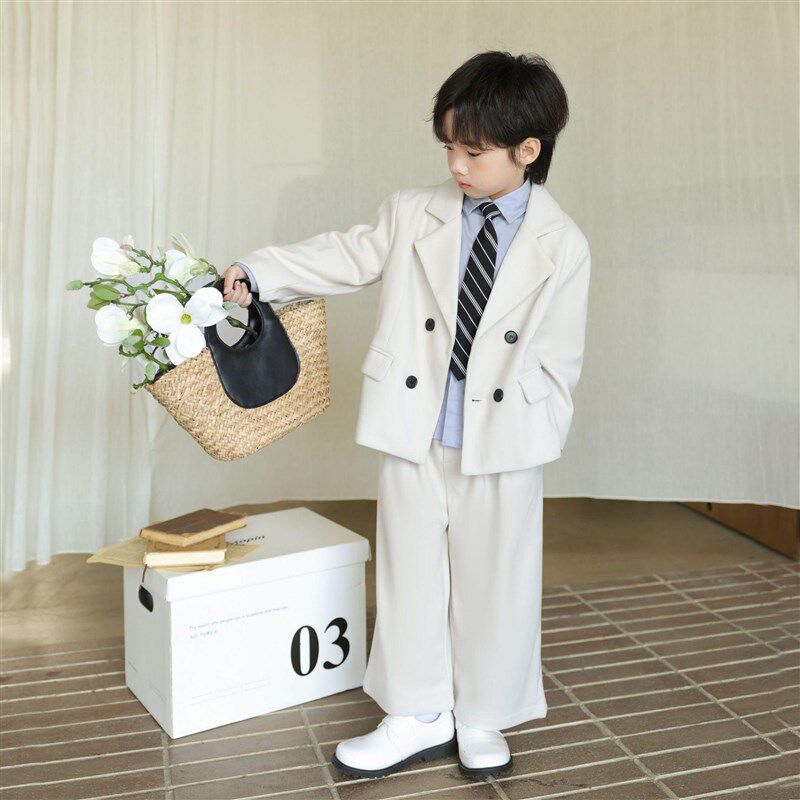 男童毛呢西装套装秋冬男孩生日礼服儿童外套冬季加绒休闲呢子西服
