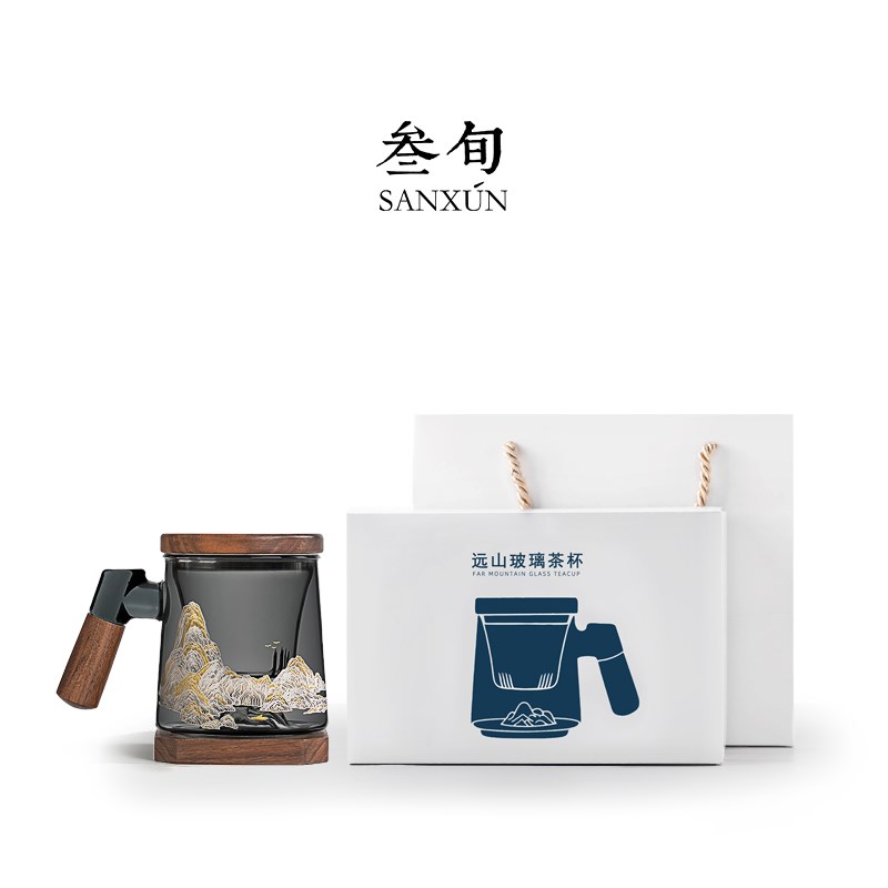 叁旬玻璃轻奢泡茶杯创意茶水分离带盖过滤办公室喝茶水杯杯子高档