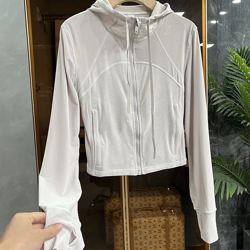 闭眼入闭眼入!元厂出!修身网纱瑜伽服连帽短外套女 T0037