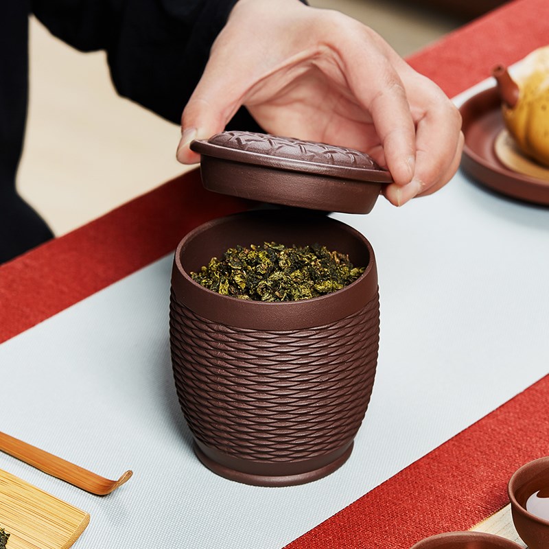 宜兴紫砂茶叶罐密封存茶罐小号醒茶罐家用茶具配件陶瓷罐子包装盒
