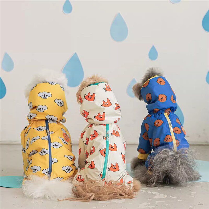 韩国宠物狗狗防水全包雨衣雨披中型 小型犬四脚连帽泰迪比熊雨衣