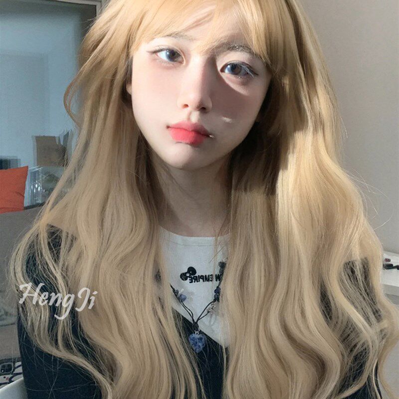 哼唧假发女长发韩式发型金色长卷发Lolita网红全头套自然蓬松假发