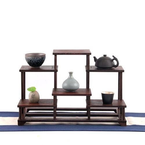 小博古架鸡翅木实木茶具茶壶摆件紫砂壶花盆景多肉架子桌面置物架