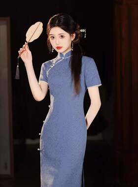 2026新款唐依恋夏棉麻提花双层旗袍中长款日常修身改良少女旗袍裙