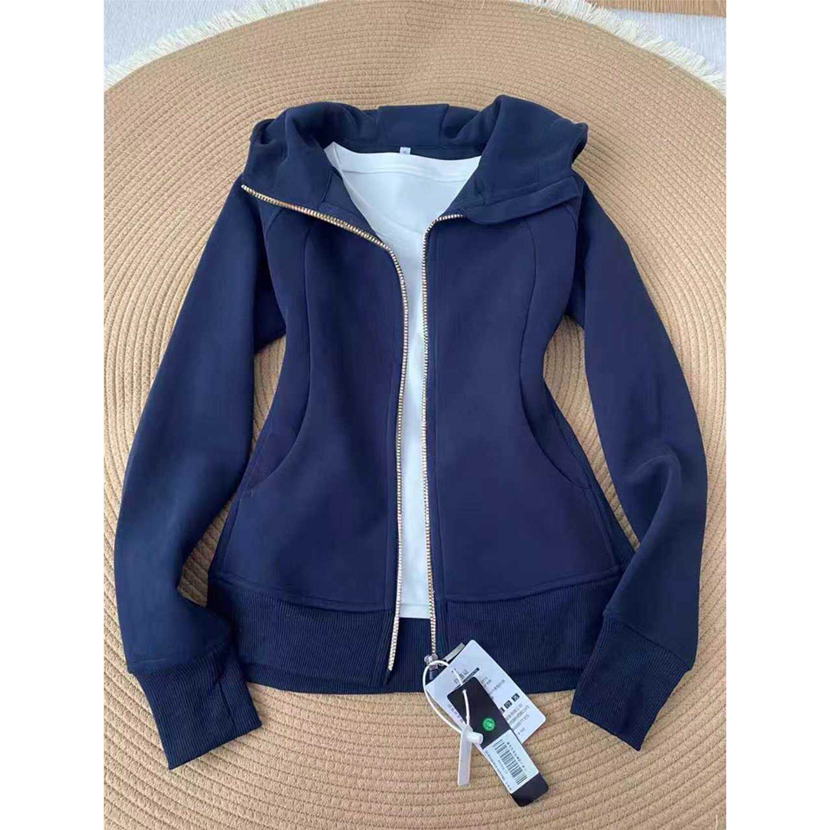 藏蓝色修身正肩卫衣短款外套女2025早秋季穿搭连帽收腰休闲上衣