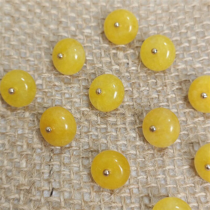 【六颗】10mm天然石黄色扁珠纽扣新中式国风旗袍宋锦辅料扣高端