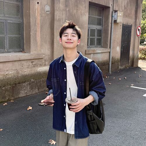 美式复古西部牛仔衬衫男长袖