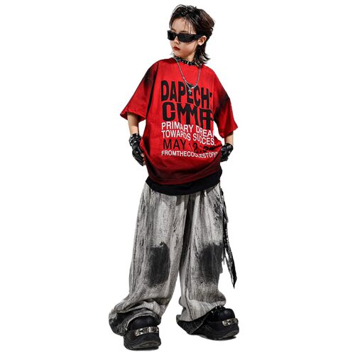 2026新款嘻哈童装潮牌街舞儿童潮服男童复古短袖套装hiphop
