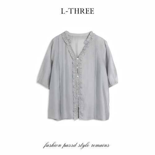 【溯源首发】L-THREE『温柔无尽』重工木耳边天丝衬衣