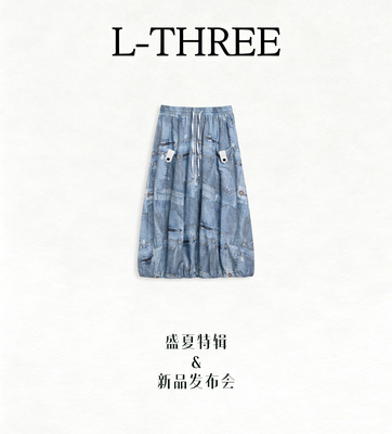 L-THREE『看似牛仔裙』独家牛仔印花 抗皱半裙 L3373