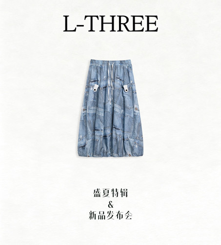 L-THREE『看似牛仔裙』独家牛仔印花 抗皱半裙 L3373