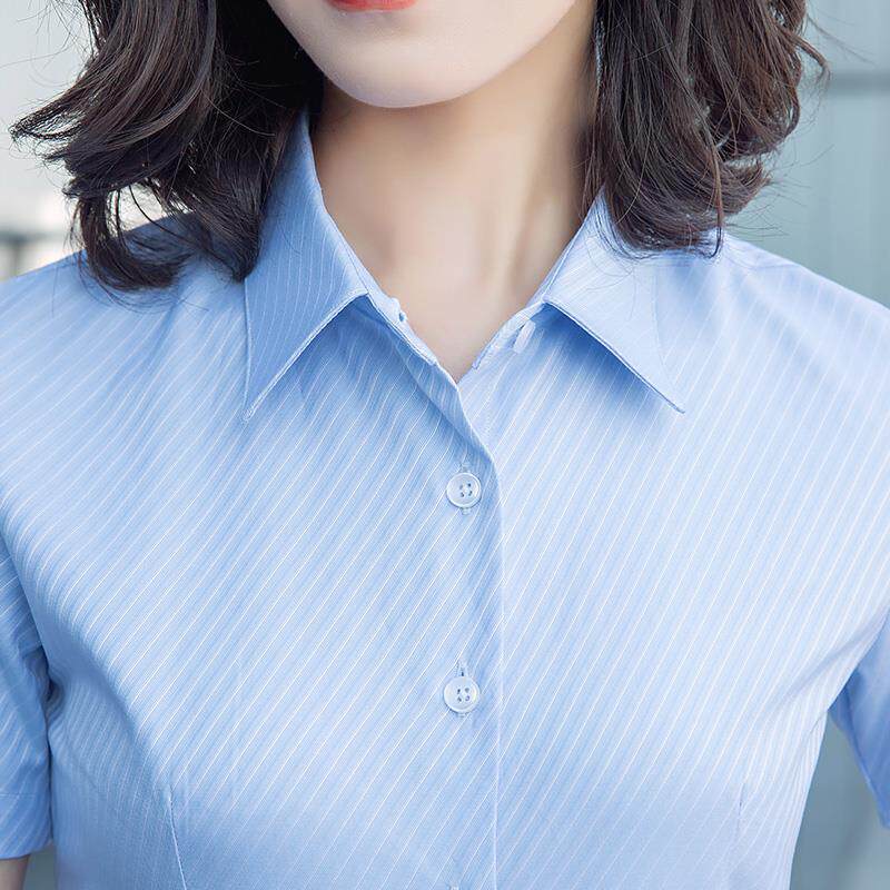 职业男女蓝色条纹衬衫套装保险销售工装4S店售楼部工作服印绣Logo
