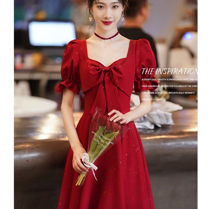 酒红色大码敬酒服新娘结婚订婚高级感回门礼服女平时可穿胖mm显瘦