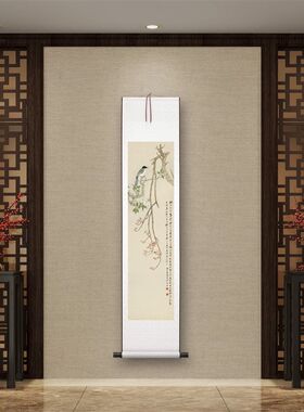 张大千梨花山雀图客厅挂画玄关茶室国画装饰画 西安产宣纸高清喷