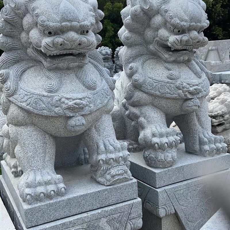 惠安石雕狮子 芝麻白北京狮 芝麻黑雕刻狮子福建石材狮子定制加工
