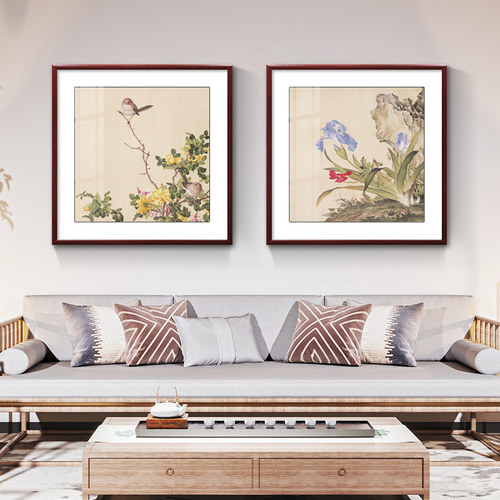 郎世宁花鸟画新中式餐厅装饰画古典工笔画仙萼长春图餐馆饭厅挂画