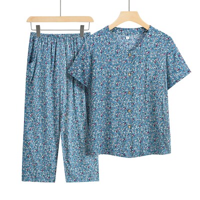 中老年女装奶奶棉绸夏装老年人妈妈两件套老人衣服上衣老太太短袖